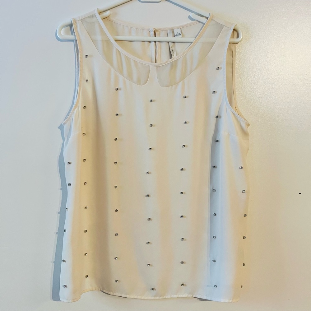 LC Lauren Conrad Rhinestone Embellished Tank Top Cream Ivory Sleeveless Size L